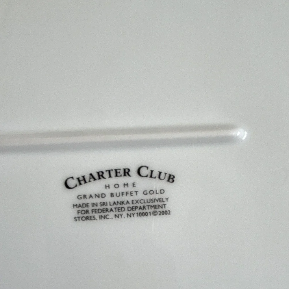 Charter Club Grand Buffet Gold Ceramic Oval Platter White/Gold Rim